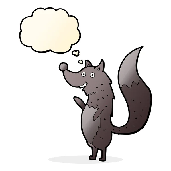 Cartoon zwaaien wolf met gedachte zeepbel — Stockvector