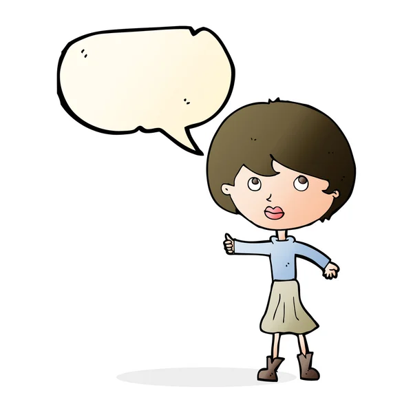 Cartoon woman asking question with speech bubble — Stock Vector