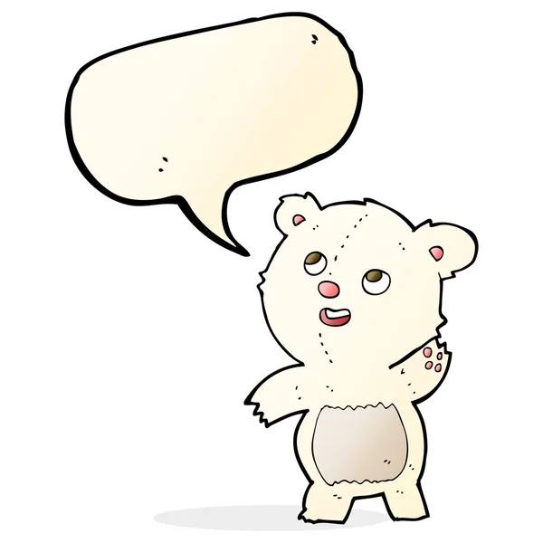 Dibujos animados lindo ondeando oso polar teddy con burbuja de habla — Archivo Imágenes Vectoriales