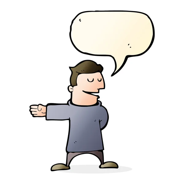 Καρτούν άνθρωπος gesturing κατεύθυνση με φούσκα ομιλία — Διανυσματικό Αρχείο