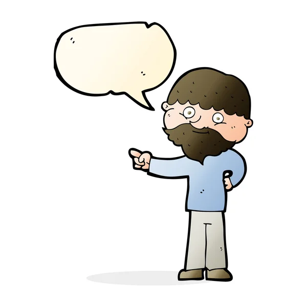 Καρτούν γενειοφόρος άνθρωπος δείχνει με φούσκα ομιλία — Διανυσματικό Αρχείο
