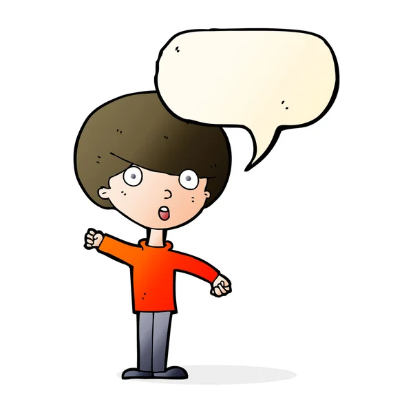 Cartoon shocked boy with speech bubble — Stock Vector