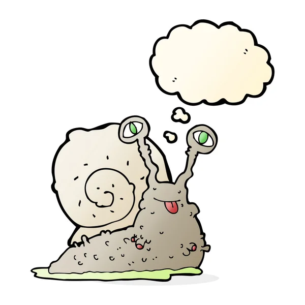 Karikatura hrubý slimák s myšlenkou bublina — Stockový vektor