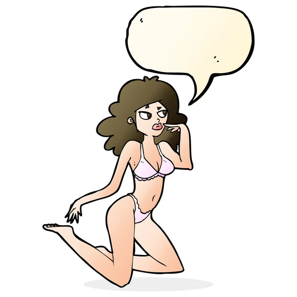 Femme dessin animé en sous-vêtements regardant réfléchi avec bulle de parole — Image vectorielle
