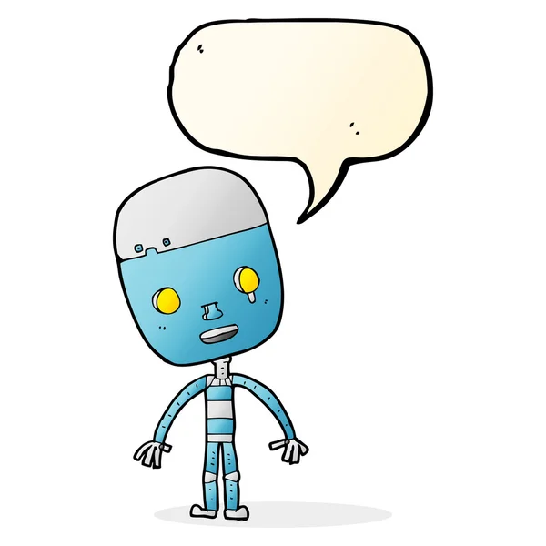 Cartone animato robot triste con bolla discorso — Vettoriale Stock