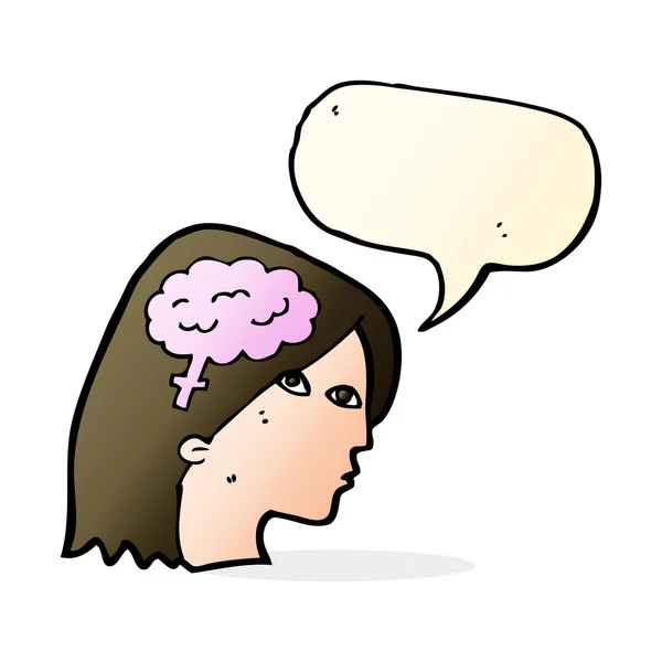 Cartoon female head with brain symbol with speech bubble — Stock Vector