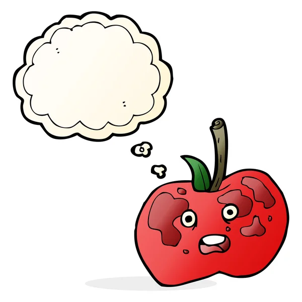 Manzana de dibujos animados con burbuja de pensamiento — Vector de stock