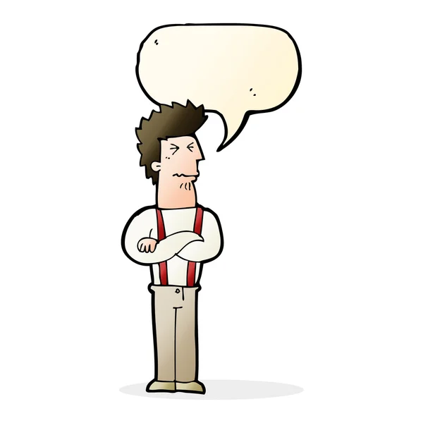 Cartoon annoyed man with speech bubble — Stock Vector