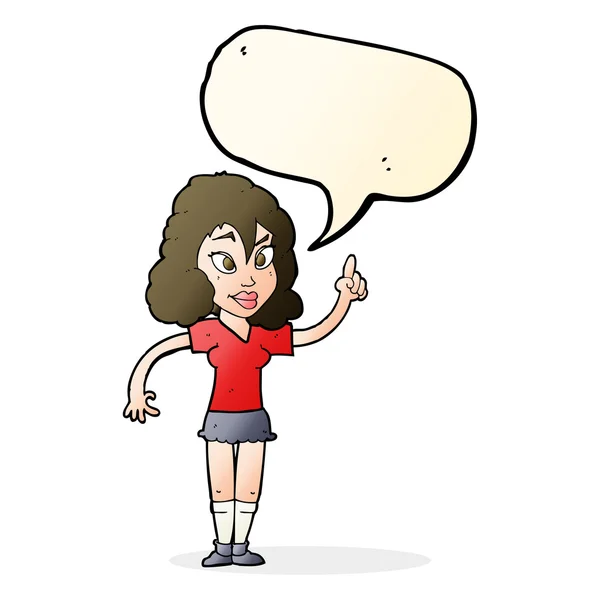 Cartoon mooie vrouw met idee met tekstballon — Stockvector