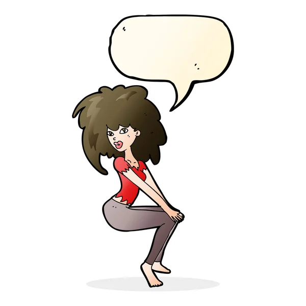 Mulher dos desenhos animados com cabelo grande com bolha de fala —  Vetores de Stock