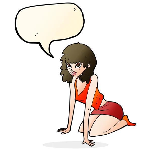 Cartoon vrouw in sexy pose met spraak zeepbel — Stockvector