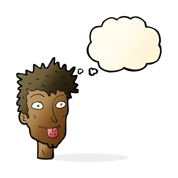 Uomo dei cartoni animati attaccare fuori la lingua con bolla di pensiero — Vettoriale Stock