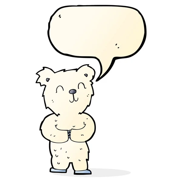 Cartone animato felice orsacchiotto polare con bolla discorso — Vettoriale Stock