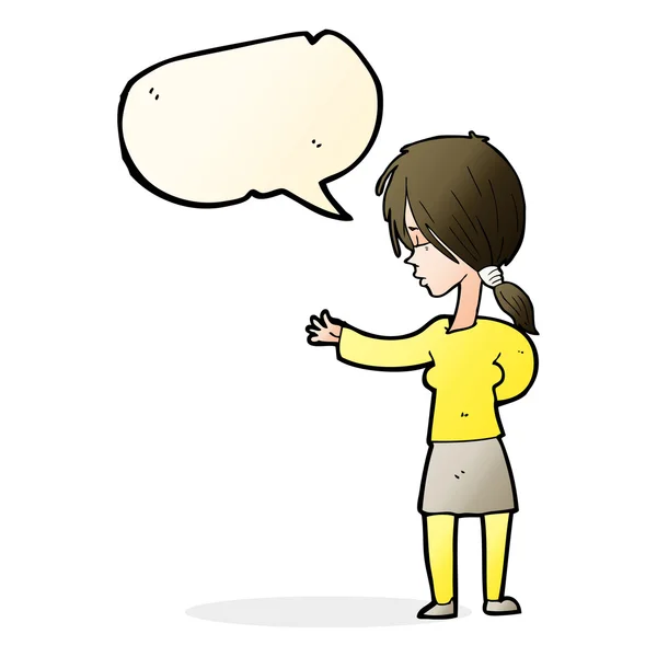 Cartoon woman gesturing with speech bubble — Stock Vector