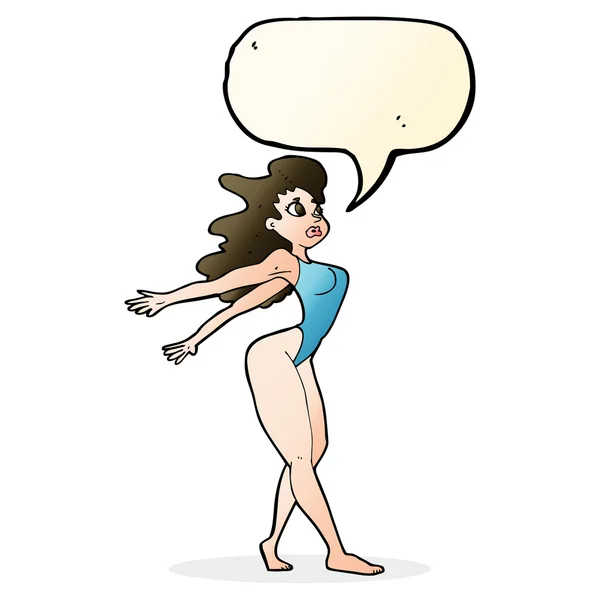 Σέξι γυναίκα κινουμένων σχεδίων με μαγιό με το συννεφάκι λόγου — Διανυσματικό Αρχείο