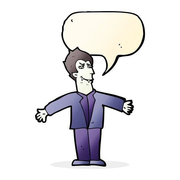 Cartoon vampire man with open arms with speech bubble — Stock Vector