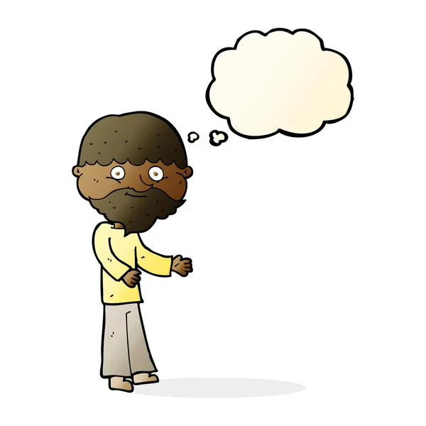 Dessin animé heureux homme barbu avec bulle de pensée — Image vectorielle