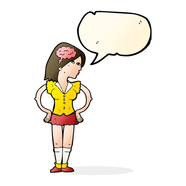 Cartoon intelligent woman with speech bubble — Stock Vector