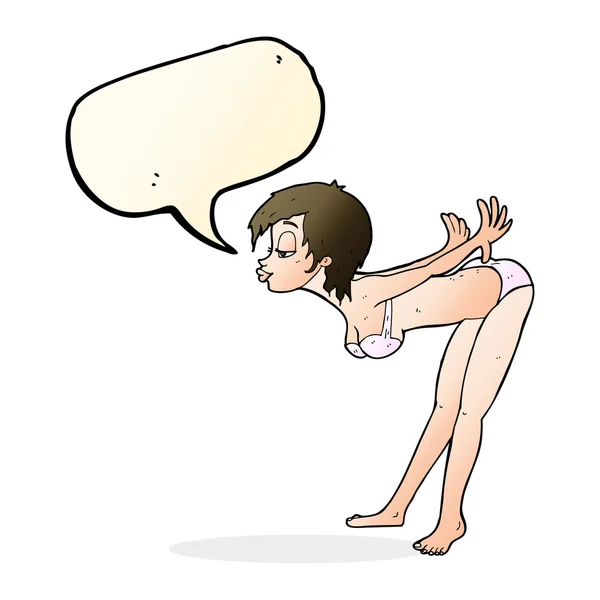 Cartoon pin up menina em roupa interior com bolha de fala — Vetor de Stock