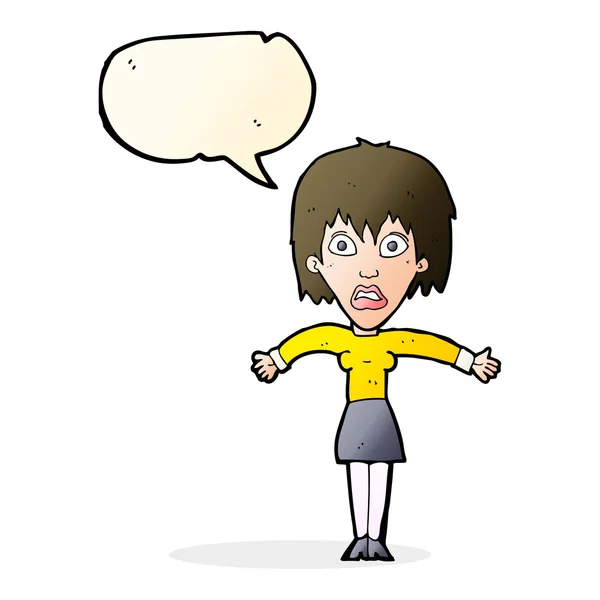 Cartoon geschokt vrouw met tekstballon — Stockvector