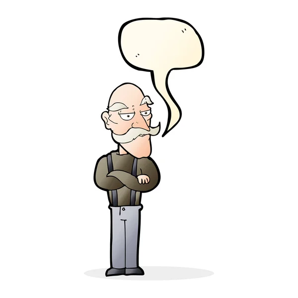 Desenho animado entediado velho homem com fala bolha —  Vetores de Stock