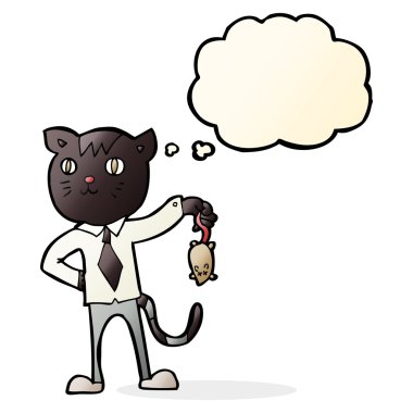 çizgi film iş kedi düşünce balonu ile ölü fare ile