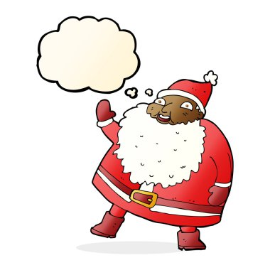 Düşünce baloncuklu komik Noel Baba çizgi filmi