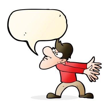 Karikatür, konuşma baloncuğuyla hareket eden sinirli bir adam.