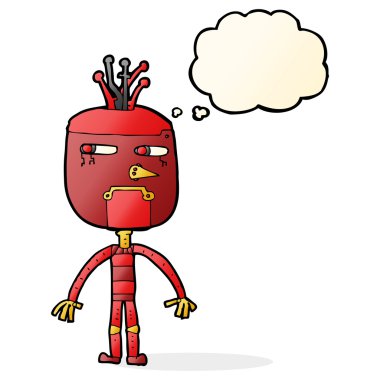 Düşünce baloncuklu komik robot.