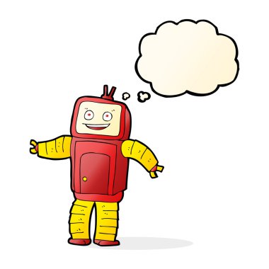 Düşünce baloncuklu komik robot.