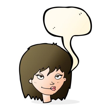 konuşma balonu ile gülümseyen kadın karikatür