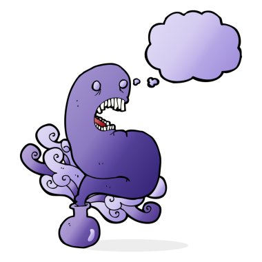 Şişede cadılar bayramı hayaleti ve düşünce kabarcığı.