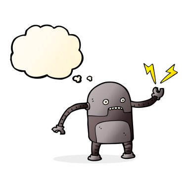 Düşünce baloncuklu komik robot.