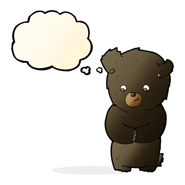 Mignon dessin animé ours noir avec bulle de pensée — Image vectorielle