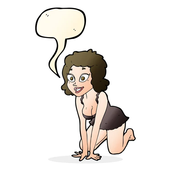 Dibujos animados divertida mujer sexy con burbuja del habla — Vector de stock