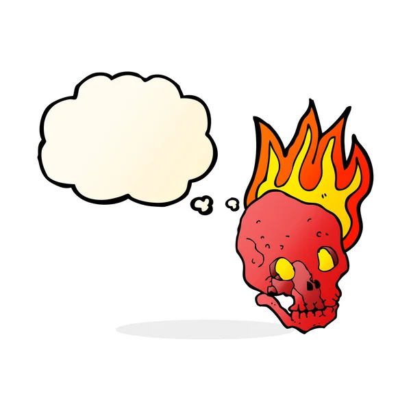 Cartoon flaming skull med trodde bubble — Stock vektor