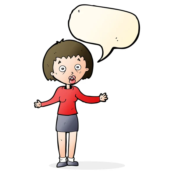 Cartoon woman making excuses with speech bubble — Stock Vector