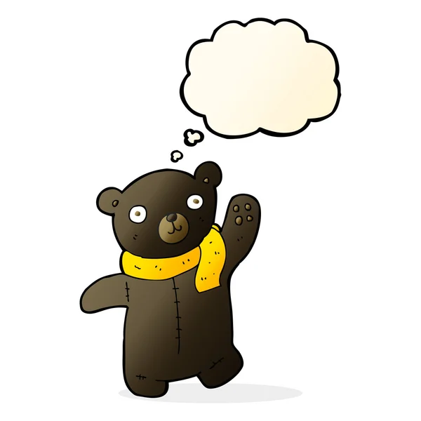 Mignon dessin animé ours en peluche noir avec bulle de pensée — Image vectorielle