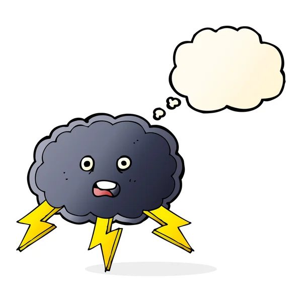 Γελοιογραφία σύννεφο και αστραπές μπουλόνι σύμβολο με σκέψη φούσκα — Διανυσματικό Αρχείο