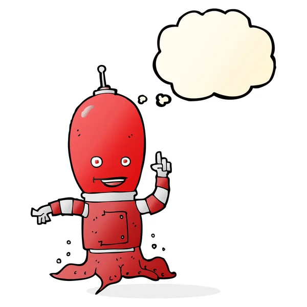 Cartoon alien spaceman with thought bubble — Stock Vector