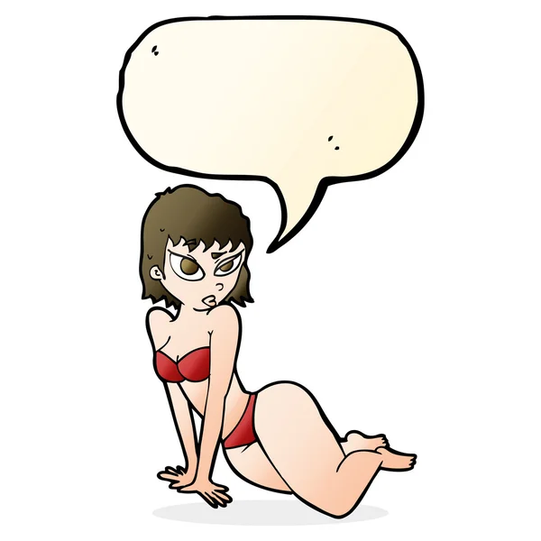 Dessin animé femme sexy en sous-vêtements avec bulle de parole — Image vectorielle