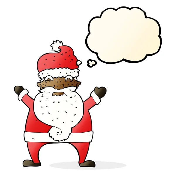 Cartoon stressed out santa with thought bubble — Stock Vector