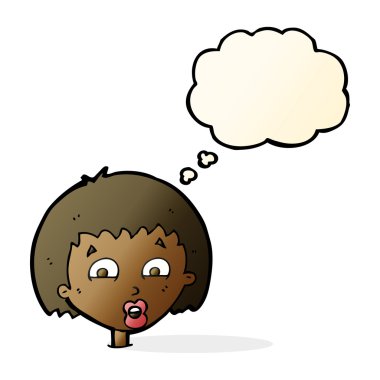 Düşünce baloncuğuyla şok olmuş çizgi film ifadesi