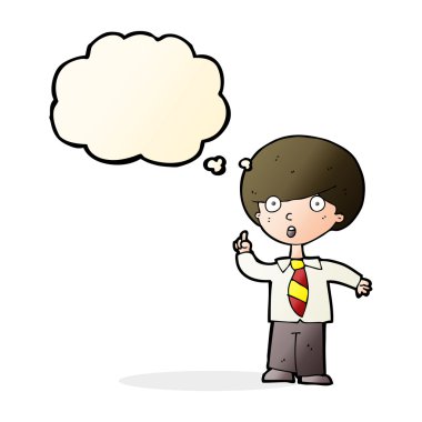 Çizgi film çocuğu soruyu düşünce balonuyla cevaplıyor.