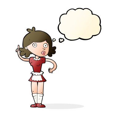 Düşünce baloncuğu olan bir kız.