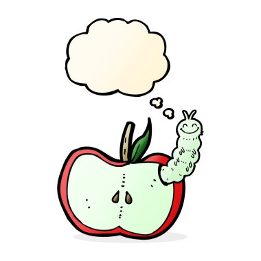 karikatür elma ile düşünce baloncuğu