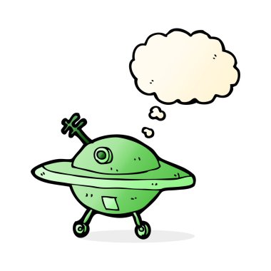 Düşünce baloncuklu bir uçan daire.