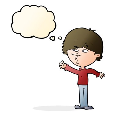 çizgi film endişeli adam düşünce baloncuğuyla uzanıyor