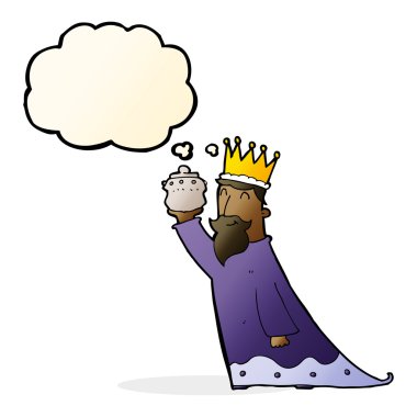 Düşünce baloncuğu olan üç bilge adamdan biri.