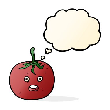 Düşünce baloncuklu çizgi film domatesi